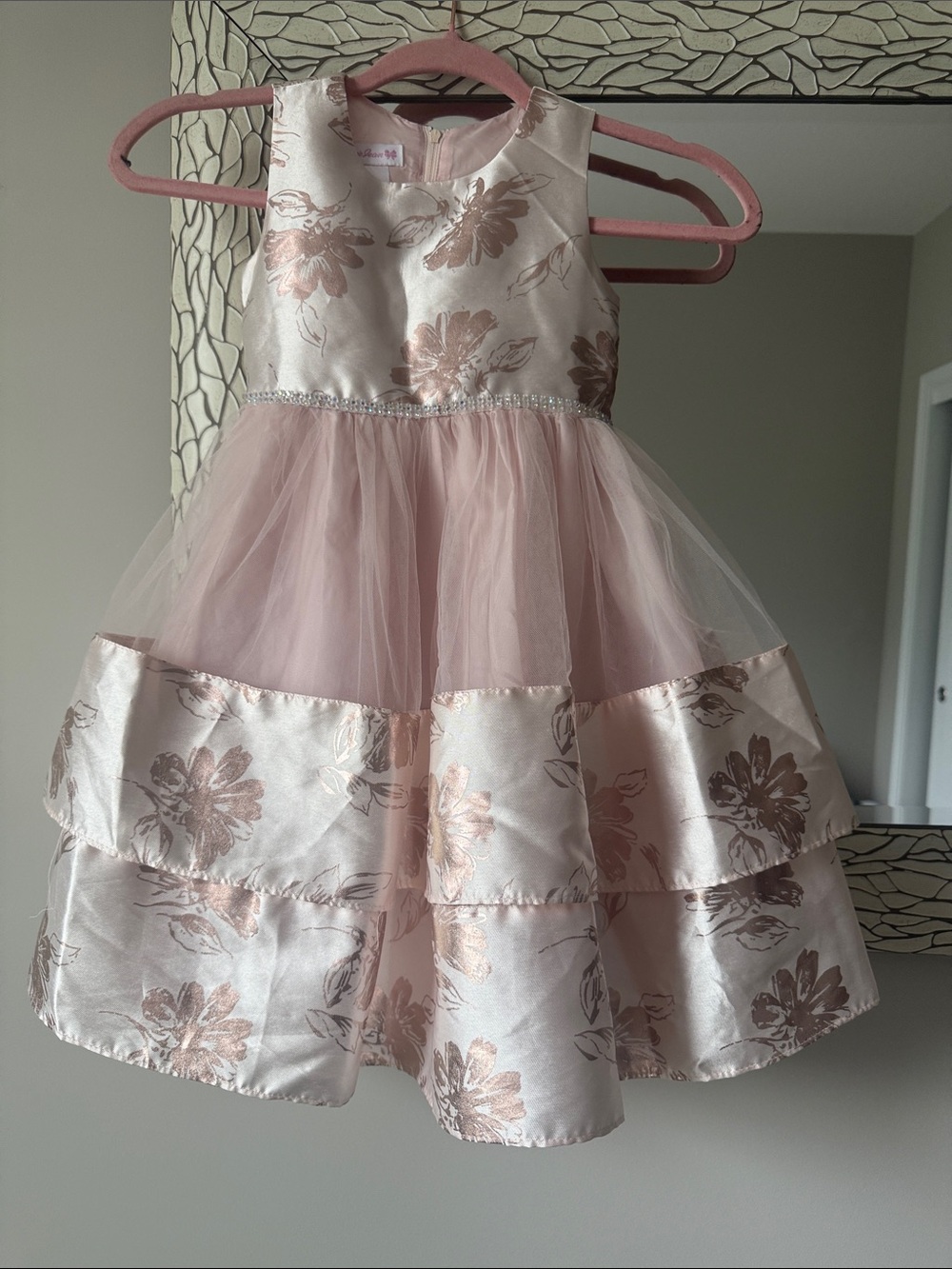 Ponnie Jean Pink Floral Satin & Tulle Party Dress size 5